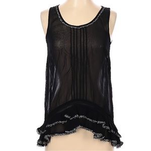 Odille Black Sheer Sleeveless Top & Metallic Silver Ruffle Bottom Women’s Size 2